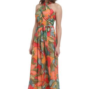 NWT London Times | Onyx Midi Dress In Gold/Jade 4P